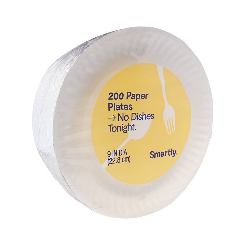 Disposable 9" Paper Plates - Uncoated - 200ct - Smartly™