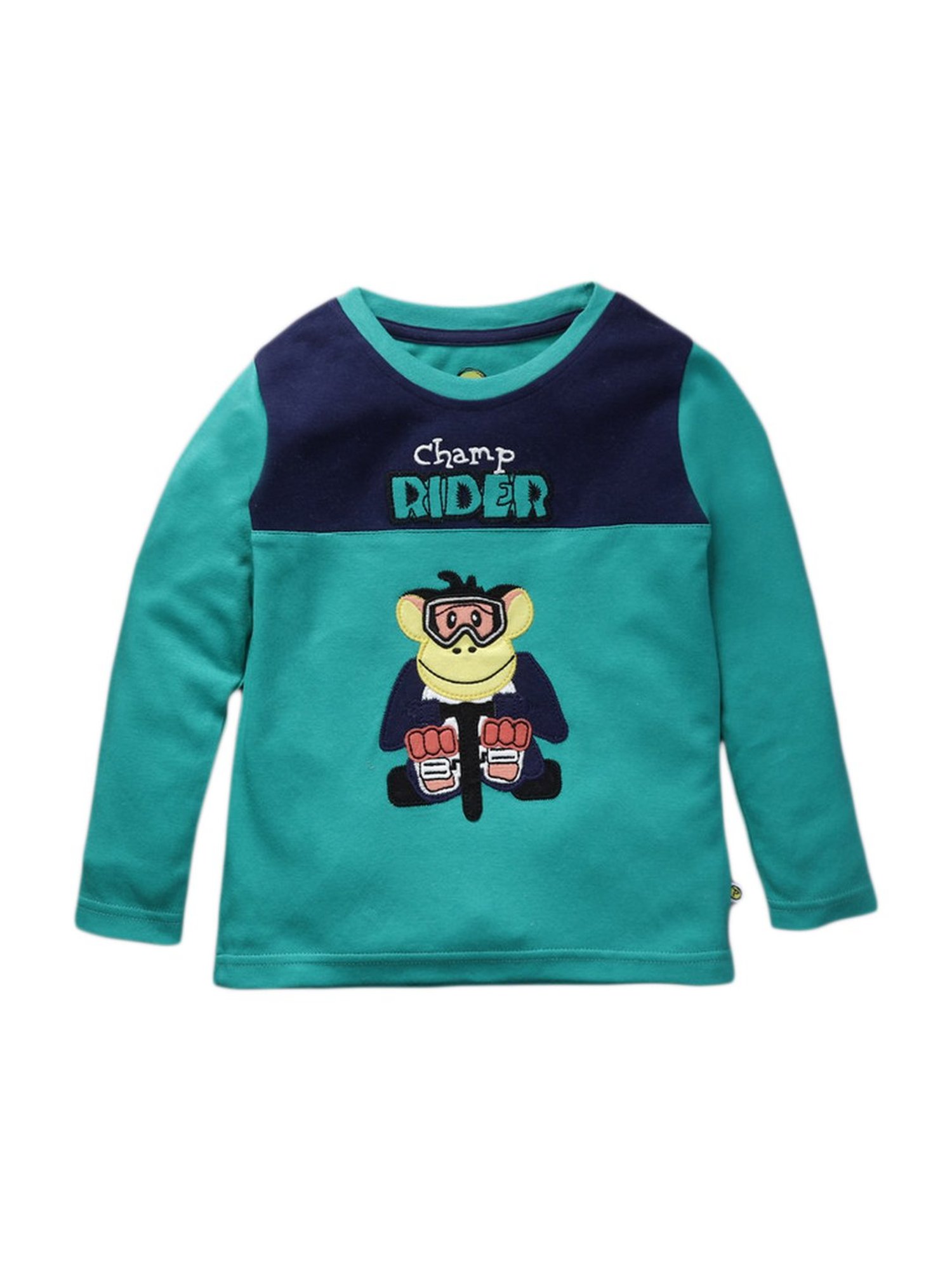 Pranava Boys Mint Green Cotton Patch Work T-Shirt