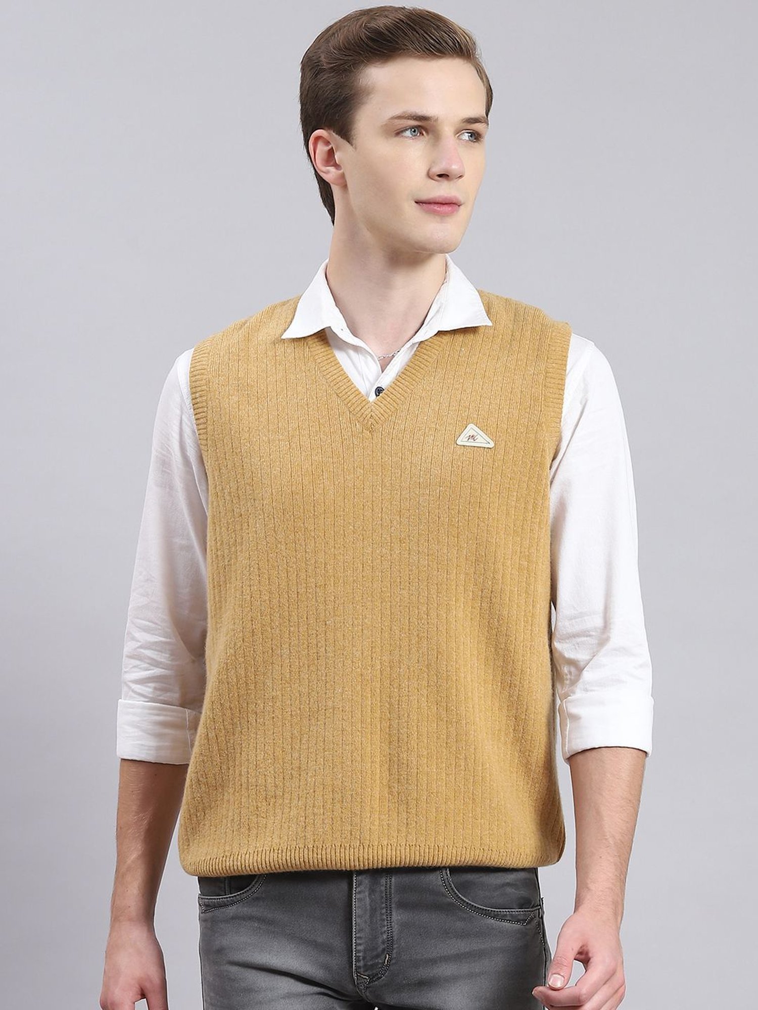 Monte Carlo Camel Regular Fit Lambs Wool Sweater