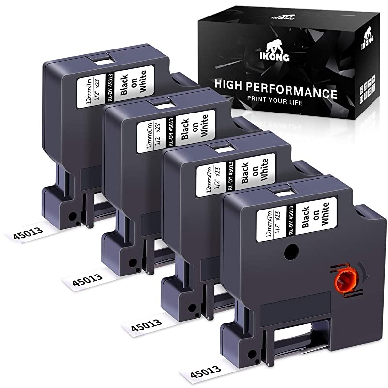 Compatible Label Tape Replace Dymo D1 Labels Tape 45013 S0720530 Refill for DYMO LabelManager 160 210D 260P 280 360D 420P 450D Label Maker,1/2 Inch x 23 Feet (12mm x 7m) Black on White, 4-Pack