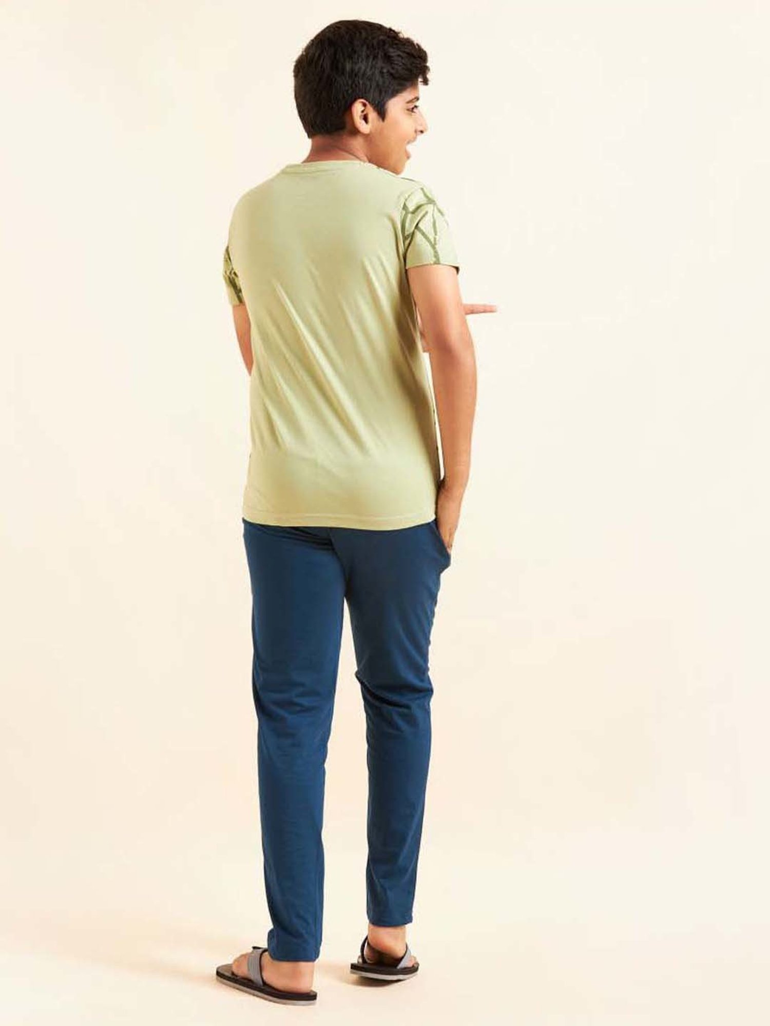 Sweet Dreams Kids Fog Green & Blue Cotton Printed T-Shirt Set