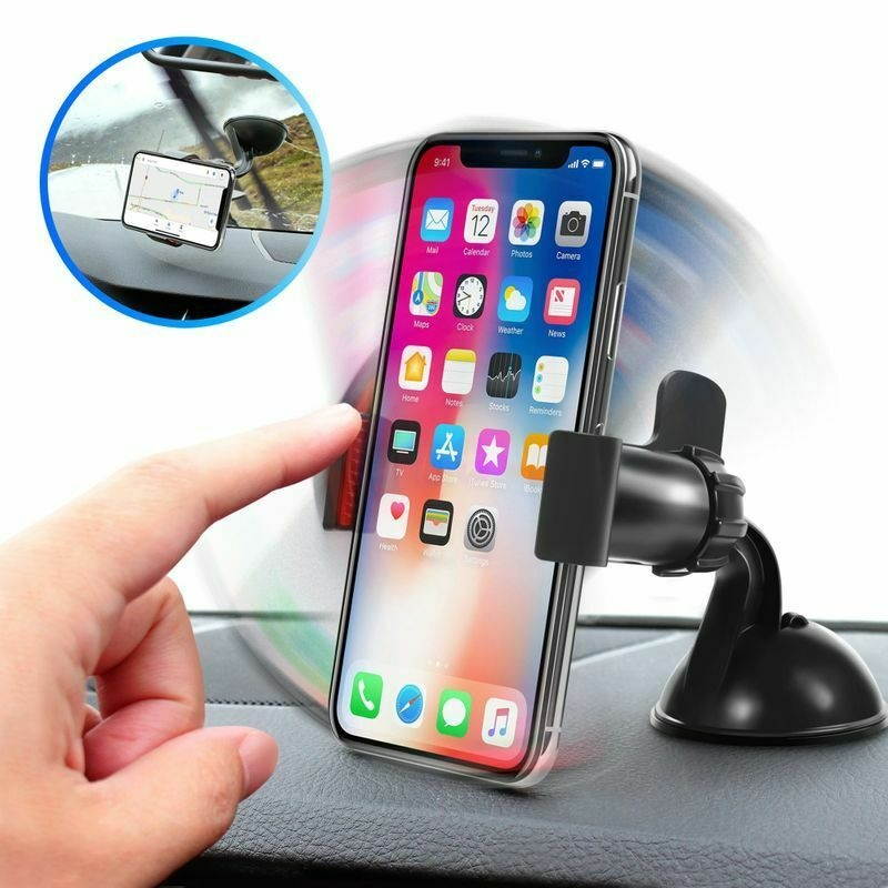BLK 360&deg;Rotng Car Windshield Mount Holder Stand Bracket For iPhone Cell Phone