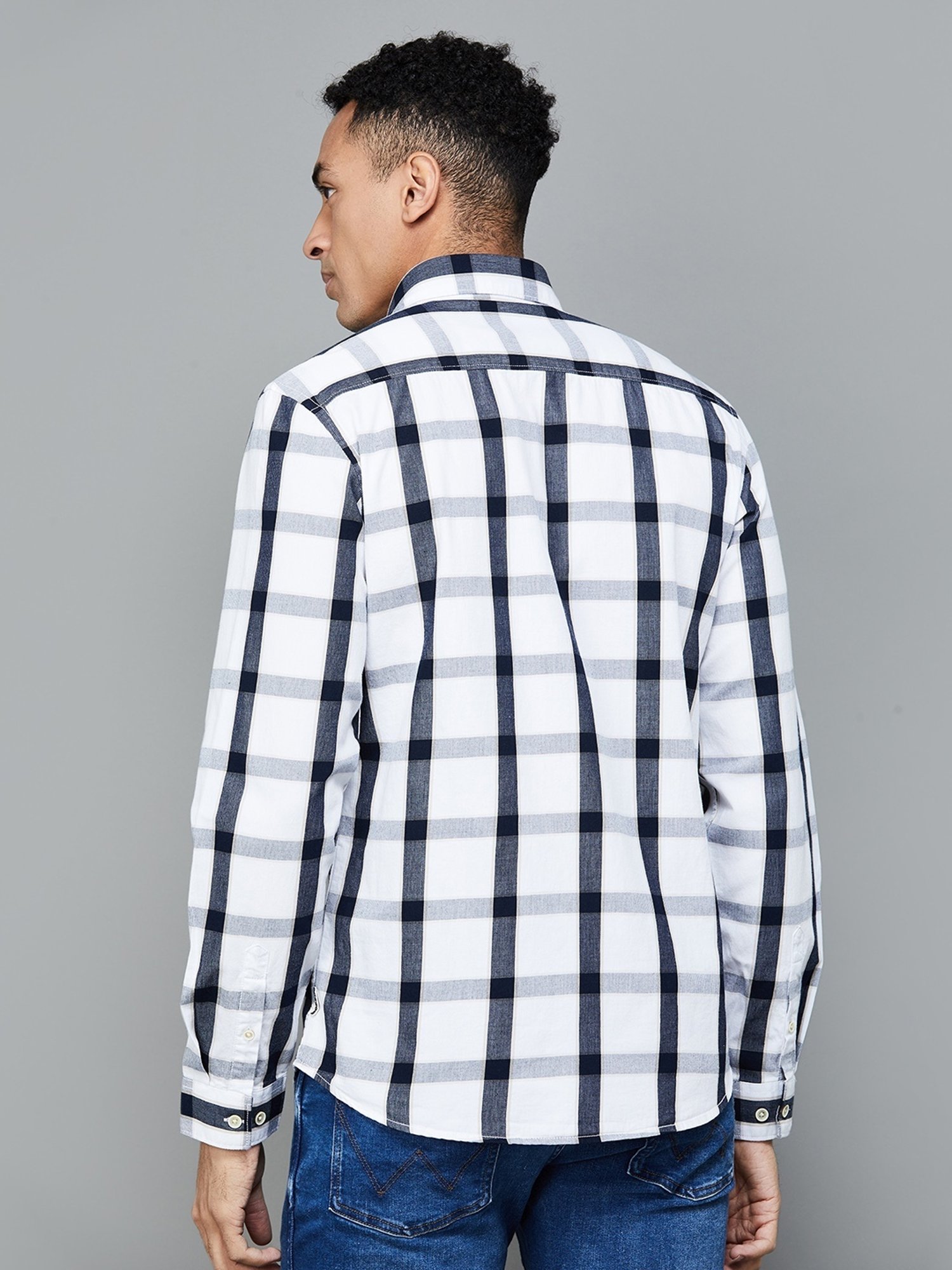 BOSSINI White Cotton Slim Fit Checks Shirt