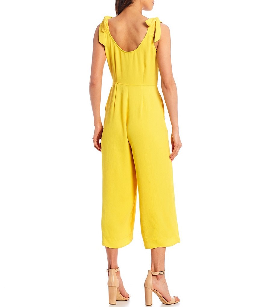 Chelsea & Violet Wide Leg Button Front Washed Pique V-Neck Sleeveless Jumpsuit