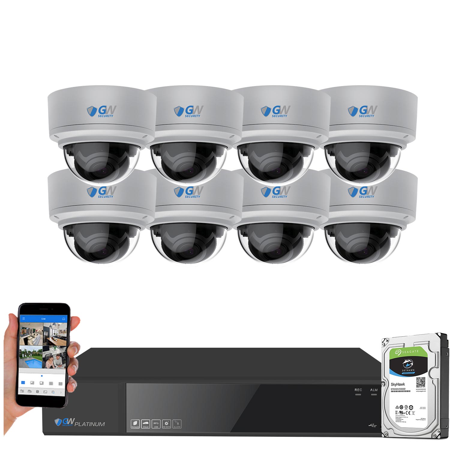 GW AutoFocus 4K (8MP) Smart AI Video & Audio Security Camera System, 16 Channel H.265+ 4K NVR, 16 x 8MP UltraHD 3840x2160 Microphone POE Dome Camera 4X Optical Motorized Zoom Outdoor Indoor