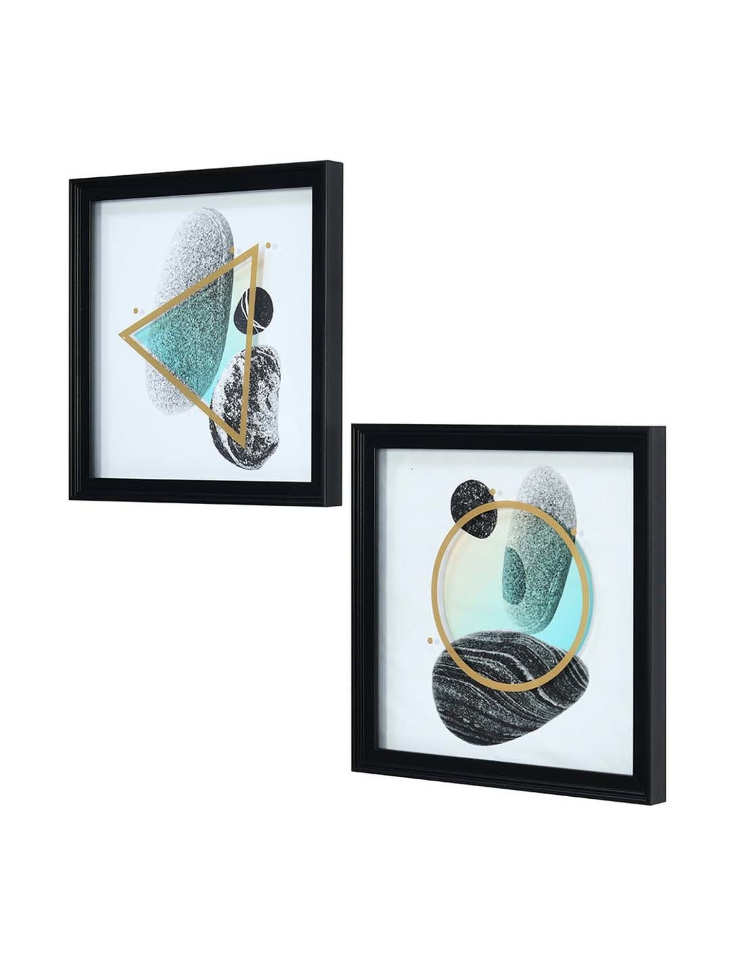 @home Green Mdf Square Wall Paintings - Set of 2