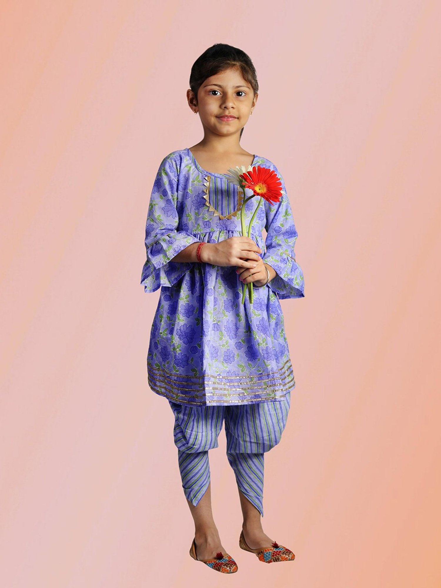 Tippy Top Kids Purple Floral Print Kurta with Dhoti