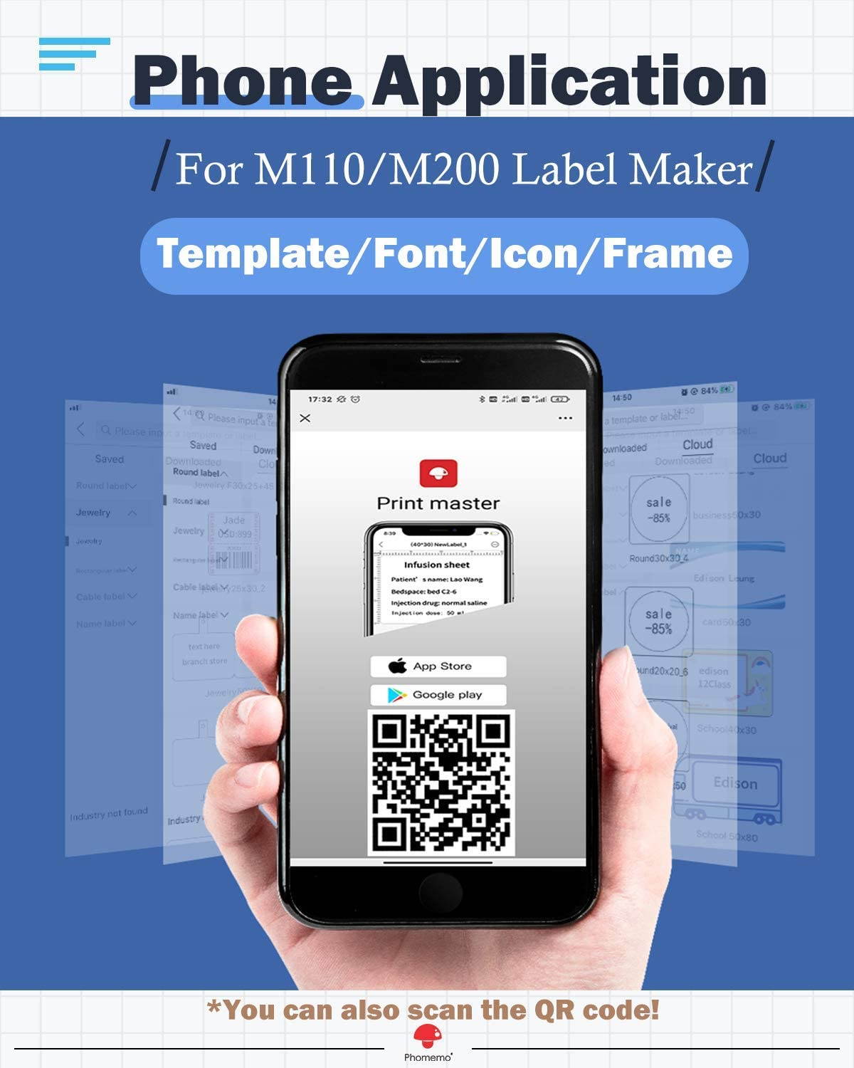 M110 Wireless Thermal Label Printer Portable Bluetooth Label Maker Machine Barcode Printer for iPhone and Android Phones