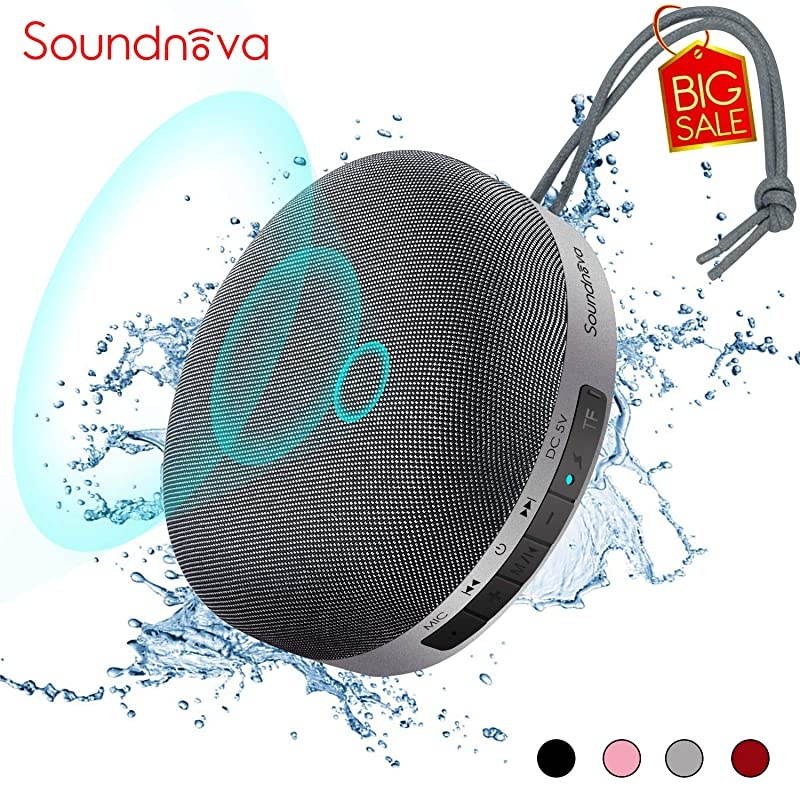 Travel Case Included- 8W Bass  3D Mini Portable Bluetooth Shower Speaker, IPX5 Waterproof Certified, 15H Playtime, Micro SD, Perfect Wireless Water Resistand Speaker for Tablet PC Gift, Grey