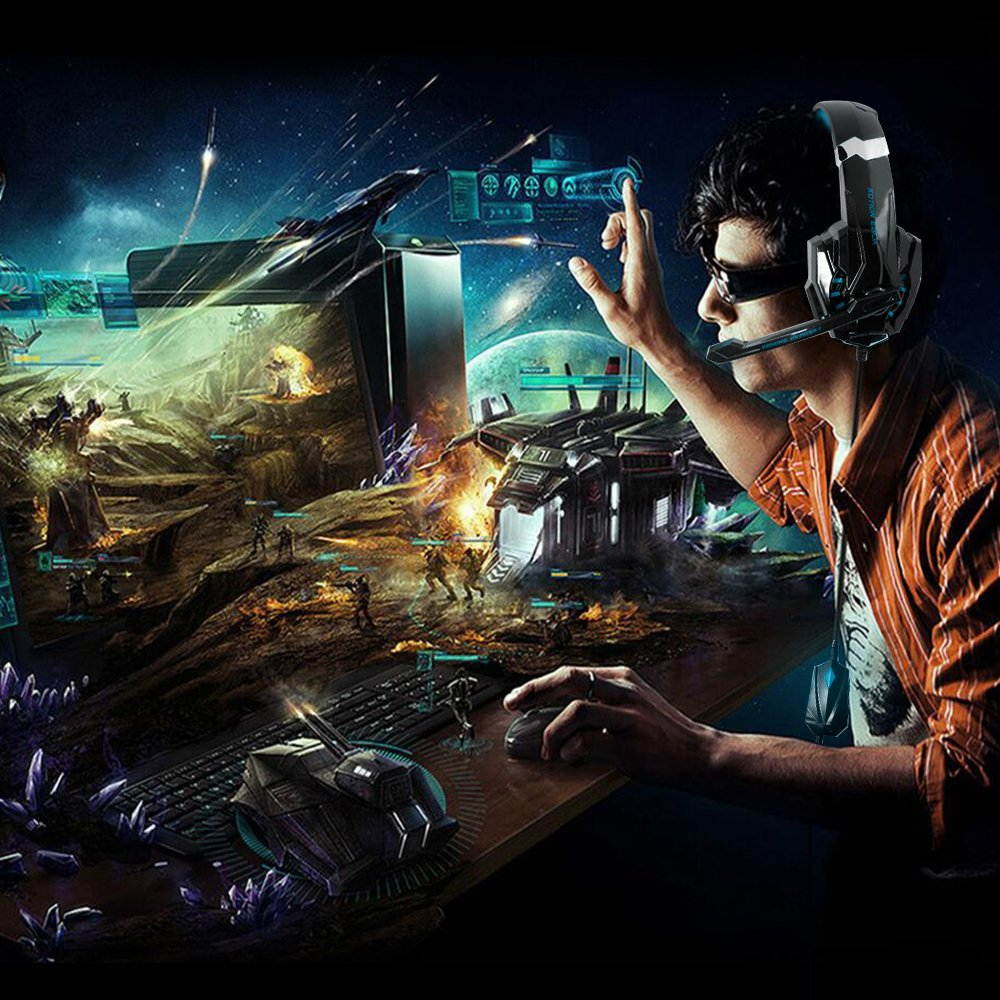 KOTION EACH GS900 XBOX 360 PS3 PS4 PC Gaming Headset AFUNTA Over Ear New Xbox One Headphone for Computer Laptop Laptop Smartphones With Mic-Black/Blue