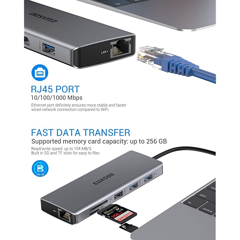 USB C HUB  11 in 1 USB C Docking Station Triple Display USB C Adapter with 2 HDMI 4KGigabit EthernetPD 304 USB Ports Compatible for MacBookUSB C Laptops MacOS Only Support Mirror Mode