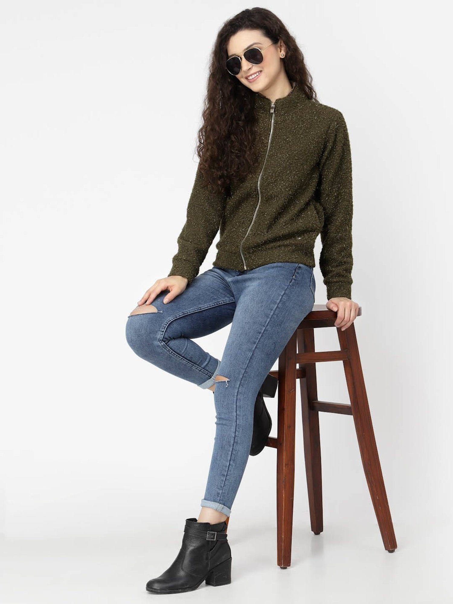 Juelle Olive Front-Open Sweatshirt