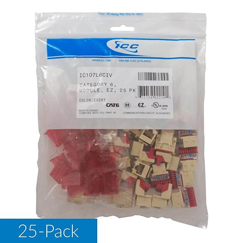 CAT6 RJ45 Keystone Jack for EZ Style Ivory 25Pack