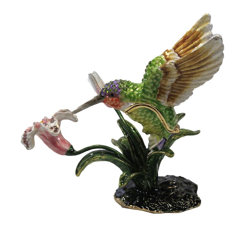Hinged Trinket Box 3.5" Hummingbird With Flower Lily  Nectar  -  Decorative Figurines