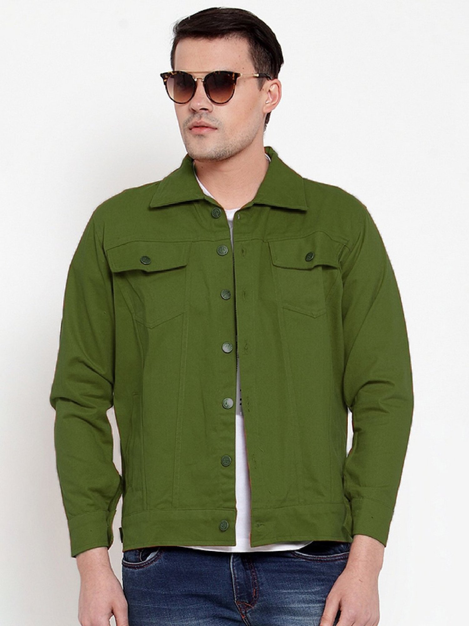 VOXATI Green Full Sleeves Shirt Collar Denim Jacket