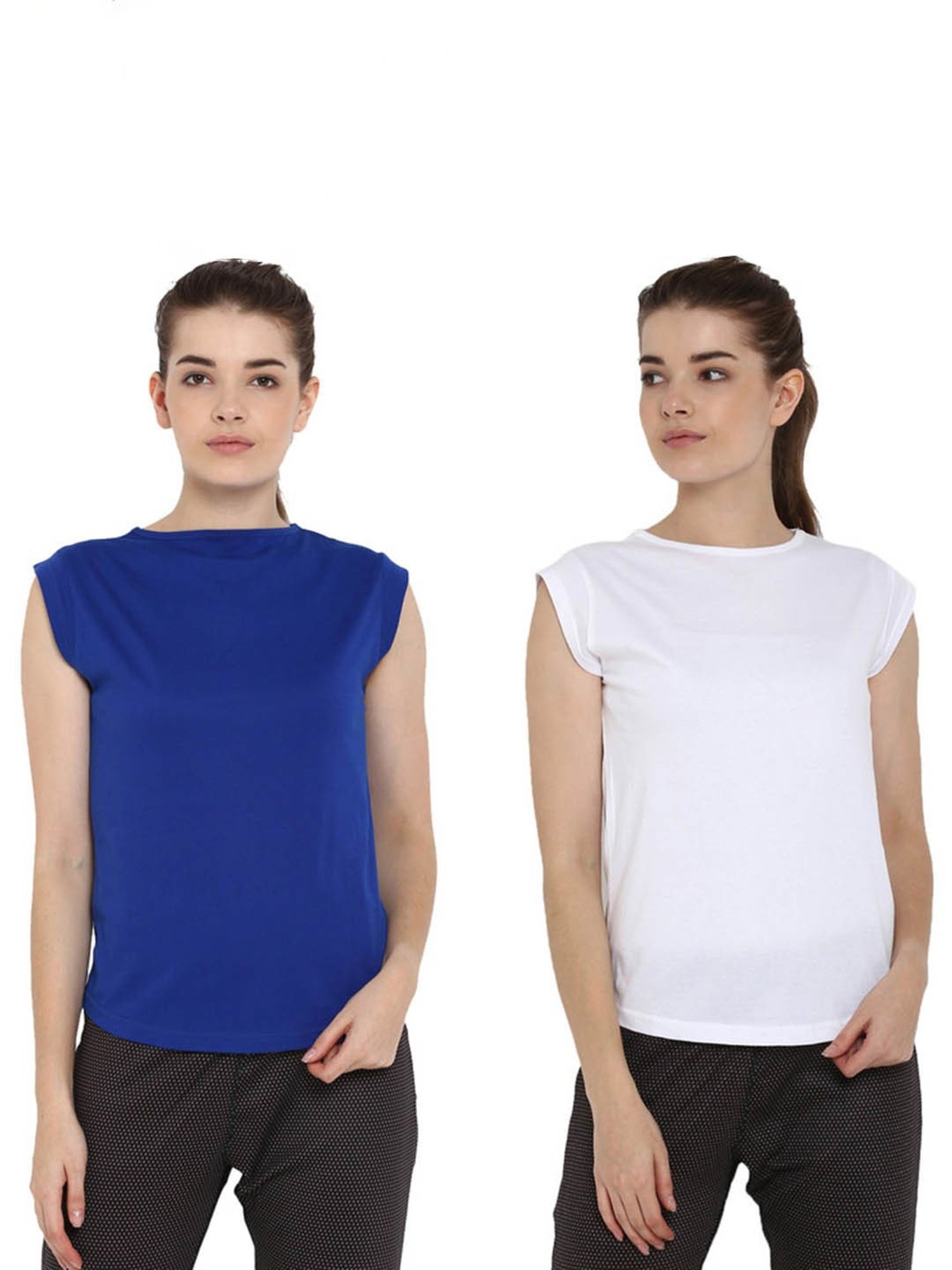 Appulse White & Royal Blue Cotton T-Shirt - Pack of 2