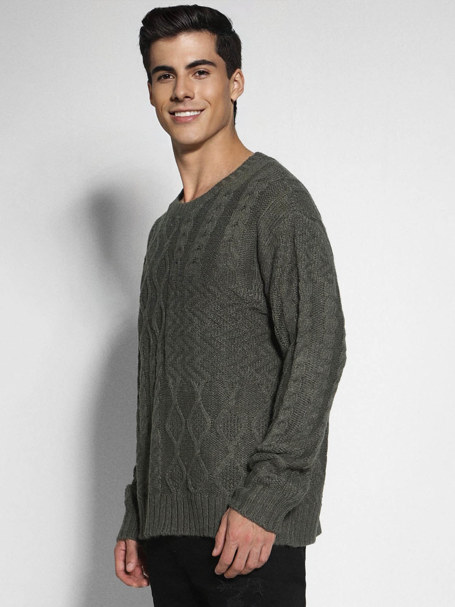 American Eagle Green Regular Fit Self Pattern Sweater