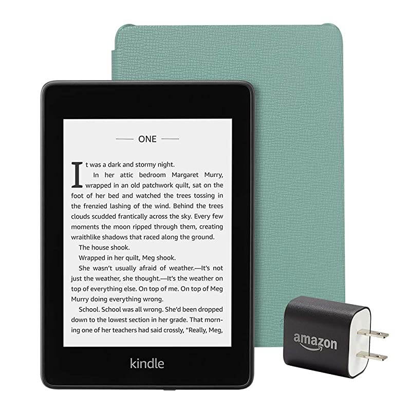 Kindle Paperwhite Essentials Bundle including Kindle Paperwhite - Wifi, Ad-Supported,  Leather Cover, and Power Adapter
