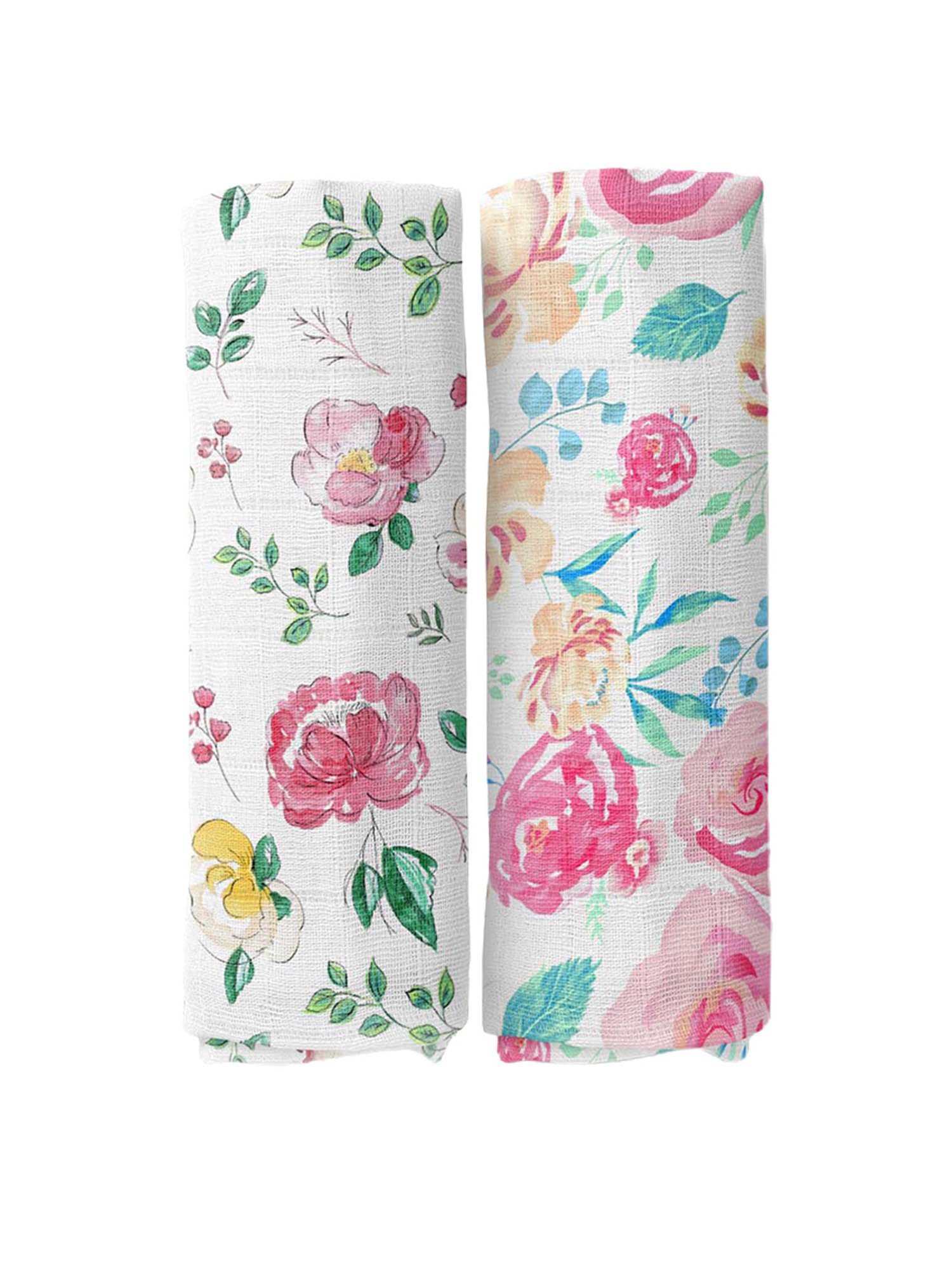 Haus & Kinder Printed Pink 40 TC Cotton New Born Swaddle Wrap - Set of 2
