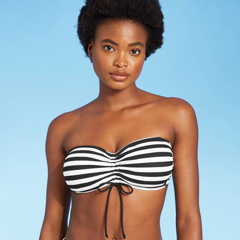 Women's Rio Ribbed Center Cinch Bandeau Bikini Top - Kona Sol™ Black & White D/DD Cup