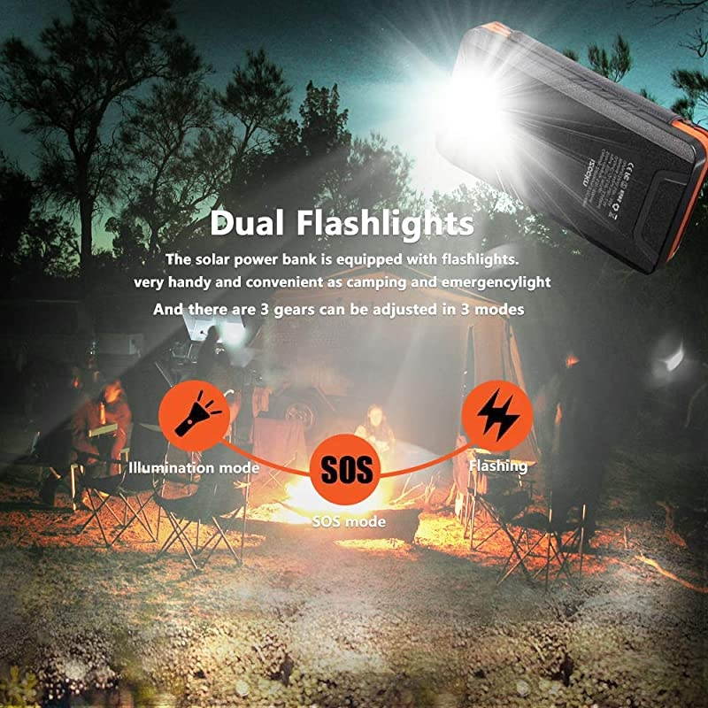 Power Bank,Portable Charger,Qi Wireless Charger 20000mAh with Dual 2.1A USB Outport,Waterproof External Battery Pack with Flashlight for iPhone,ipad, Cell Phone,More(Shockproof&Dustproof)