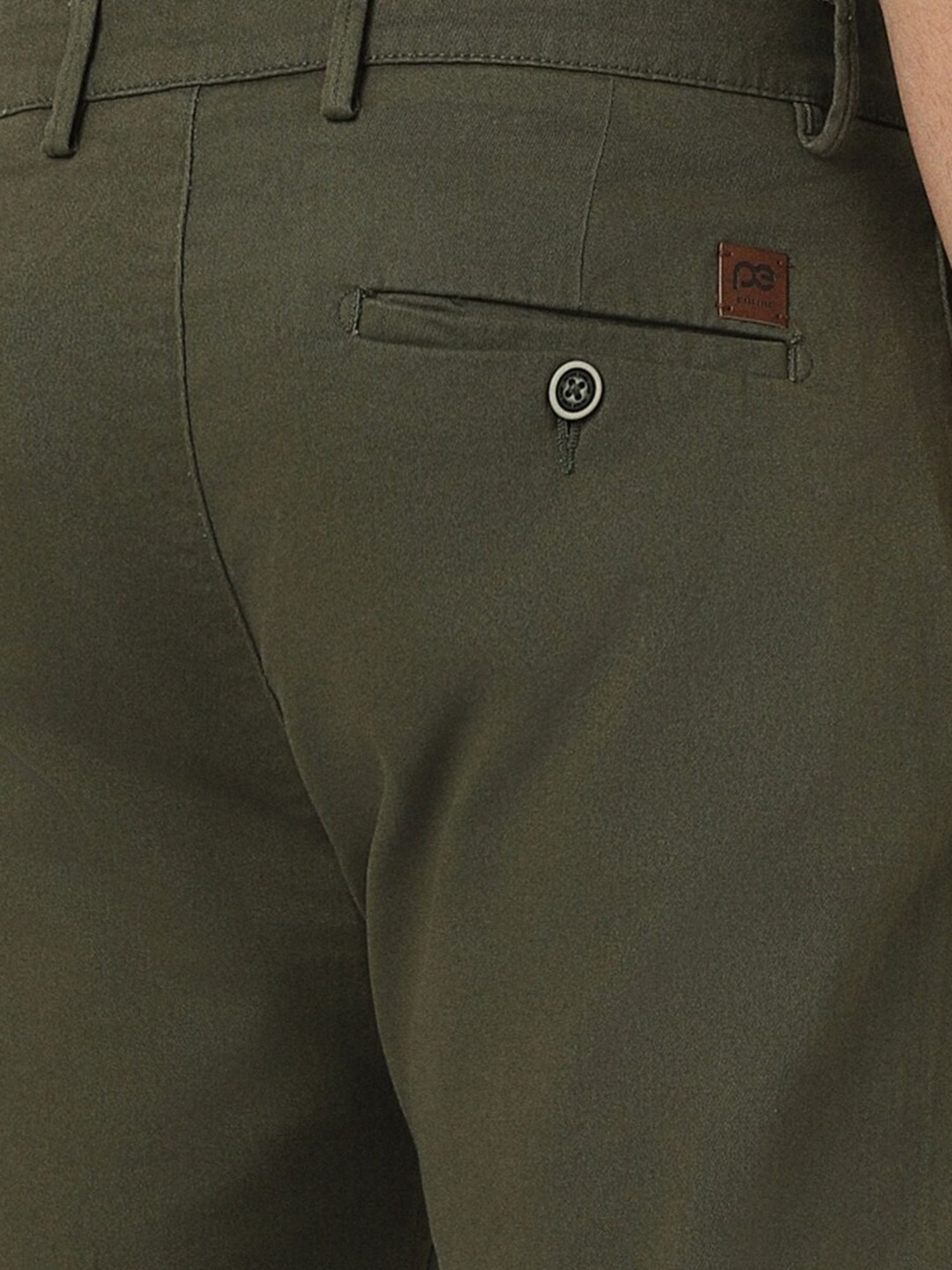 Peter England Green Cotton Super Slim Fit Trousers