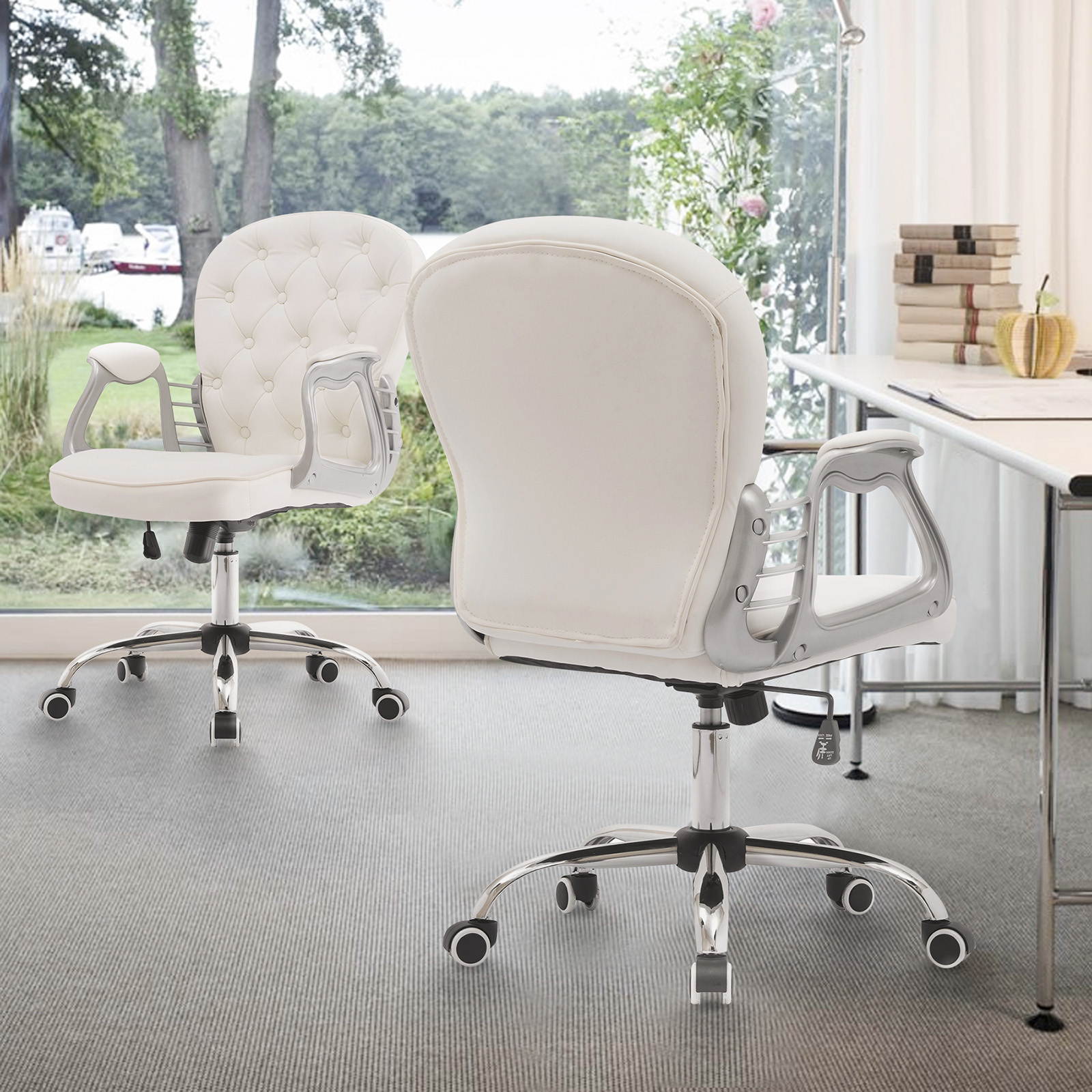 YOUTHUP Office Chair Computer High Back Adjustable Ergonomic Desk Chair Executive PU Leather Swivel Task Chair with Armrests Lumbar Support,White