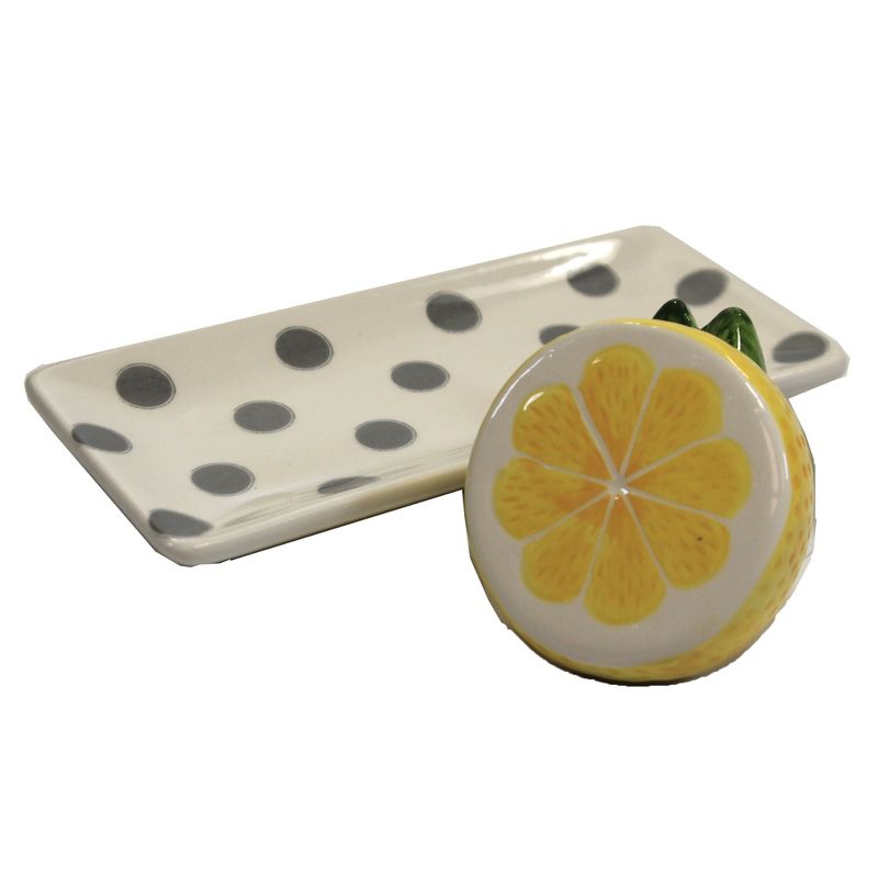 Tabletop 2.25" Lemon Salt & Pepper W/Tray Set Summer Citrus Picnic Transpac  -  Salt And Pepper Shaker Sets