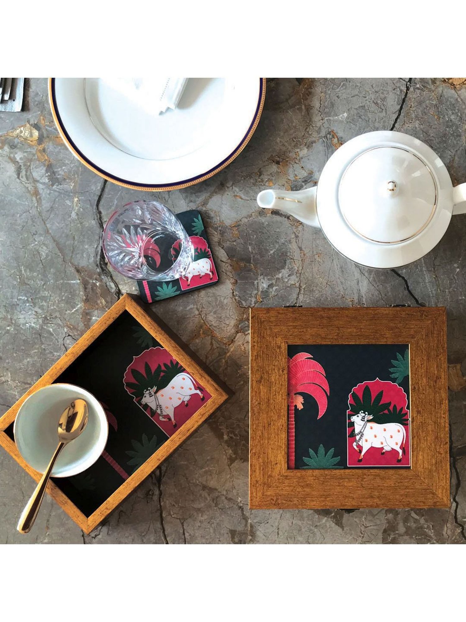 ICraft Multicolour MDF Shwet Pichwai Series Storage Box - Set of 1