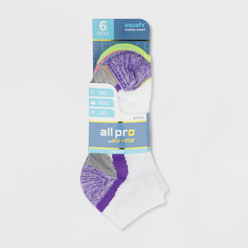 All Pro Women's 6 Pack Aqua Fx Low Cut Athletic Socks - White/Purple 4-10