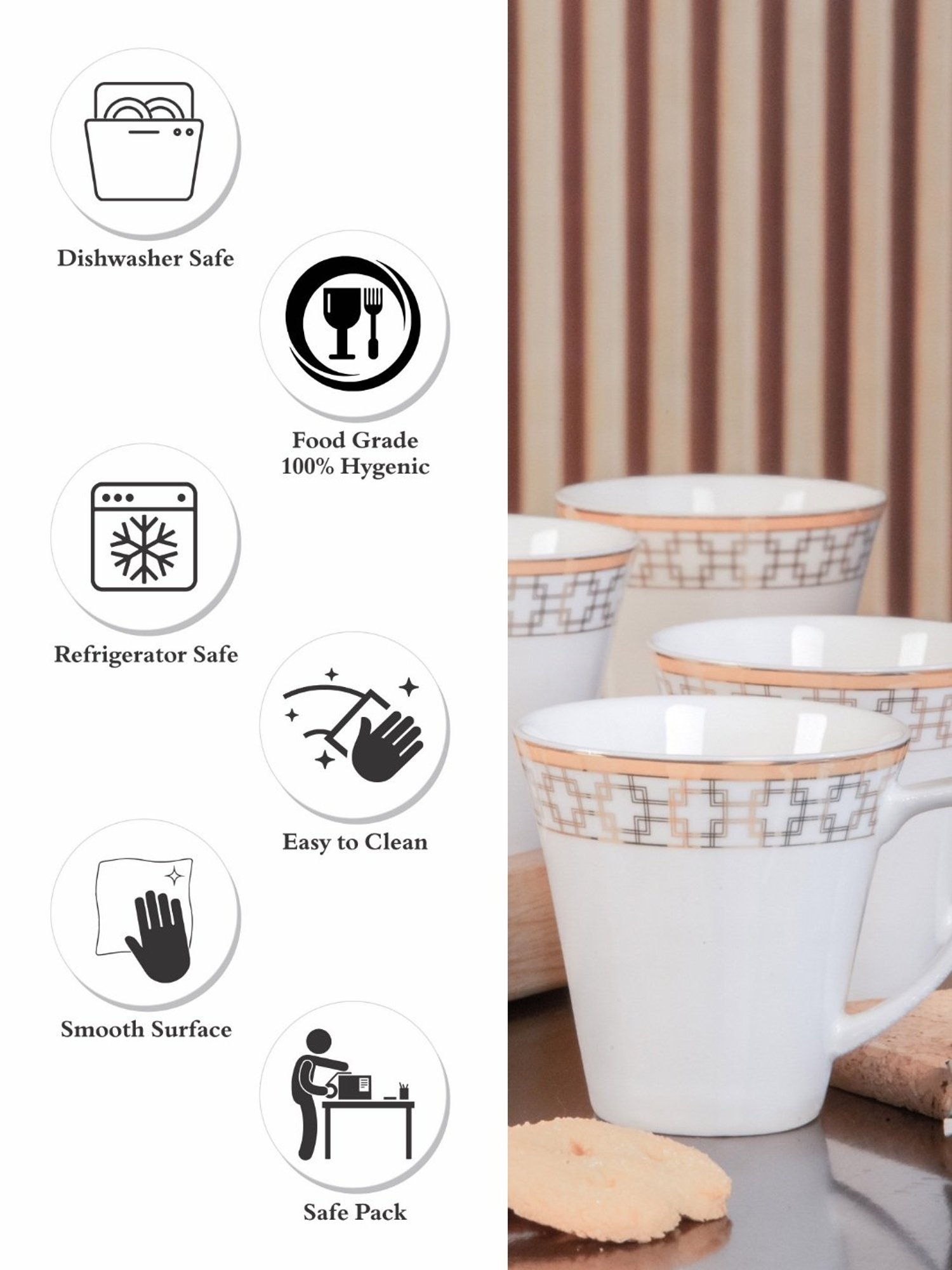 White Gold White Porcelain Tea Cup - Set of 6 (125ml)