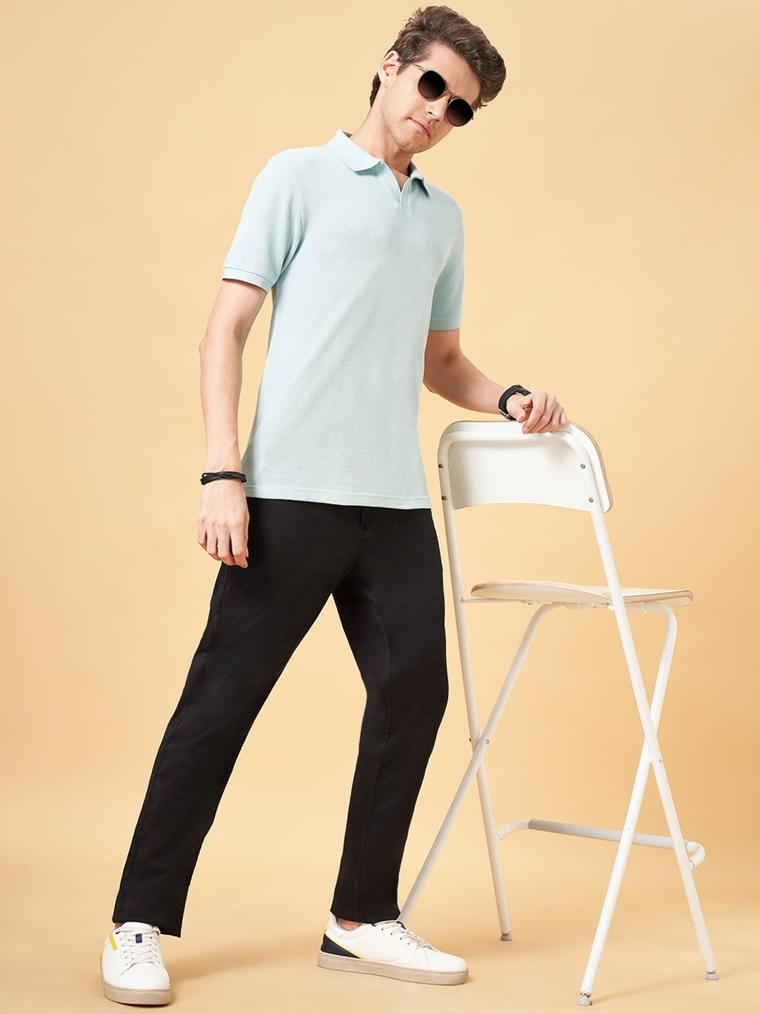 Byford by Pantaloons Green Tea Cotton Slim Fit Polo T-Shirt