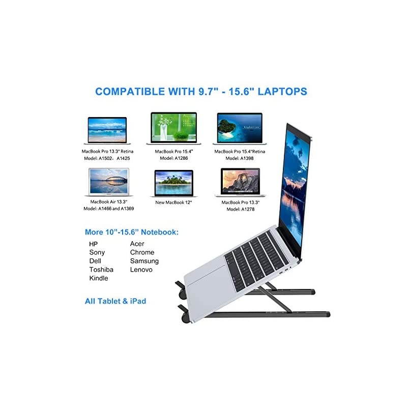 Laptop Stand Portable Computer Laptop Mount Aluminum Laptop Riser with 6 Levels Height Adjustment Fully Collapsible Supports up to 44lbs Fits up to 173 Laptop Black