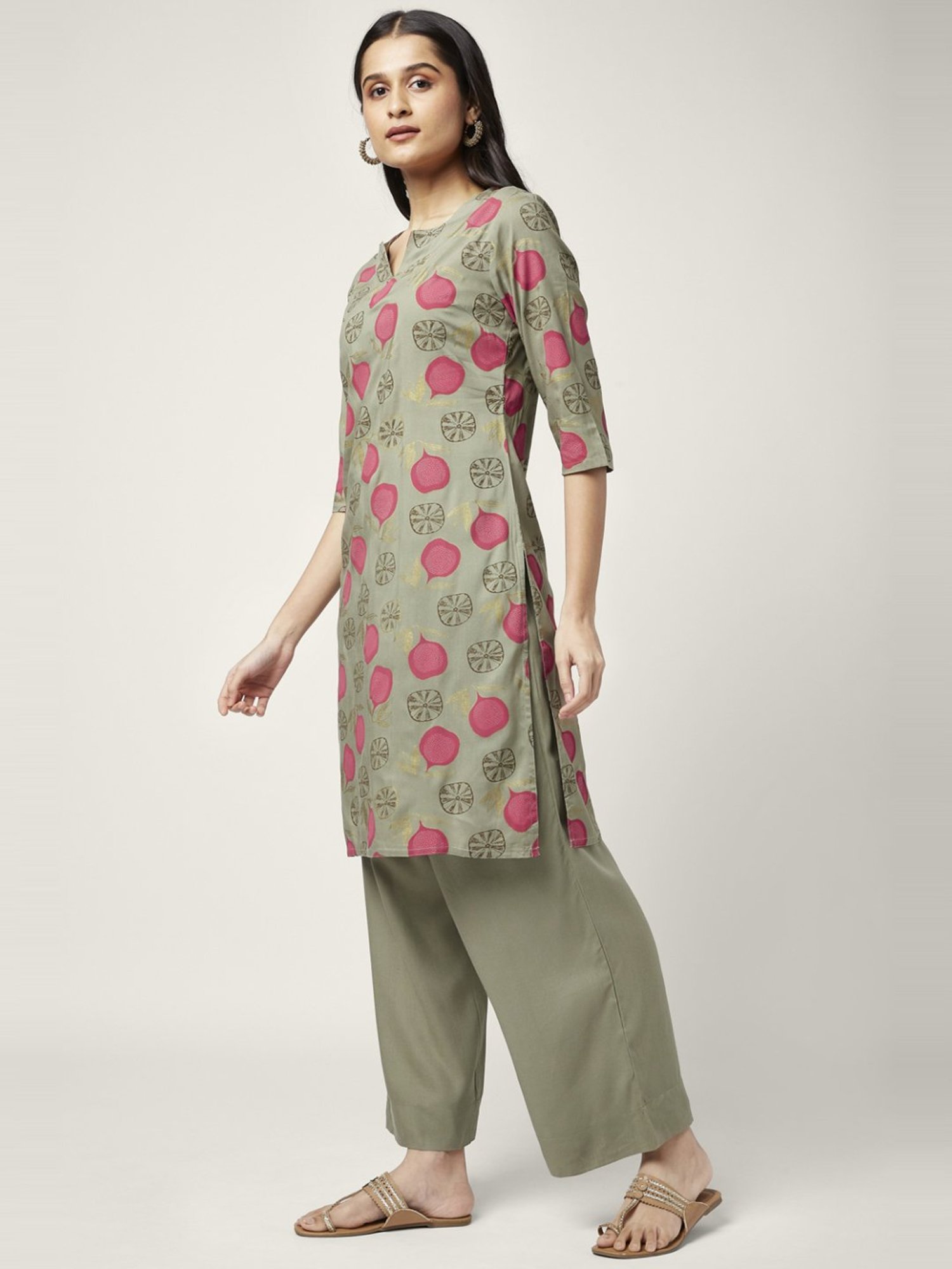 Rangmanch by Pantaloons Grey Printed Kurta Palazzo Set
