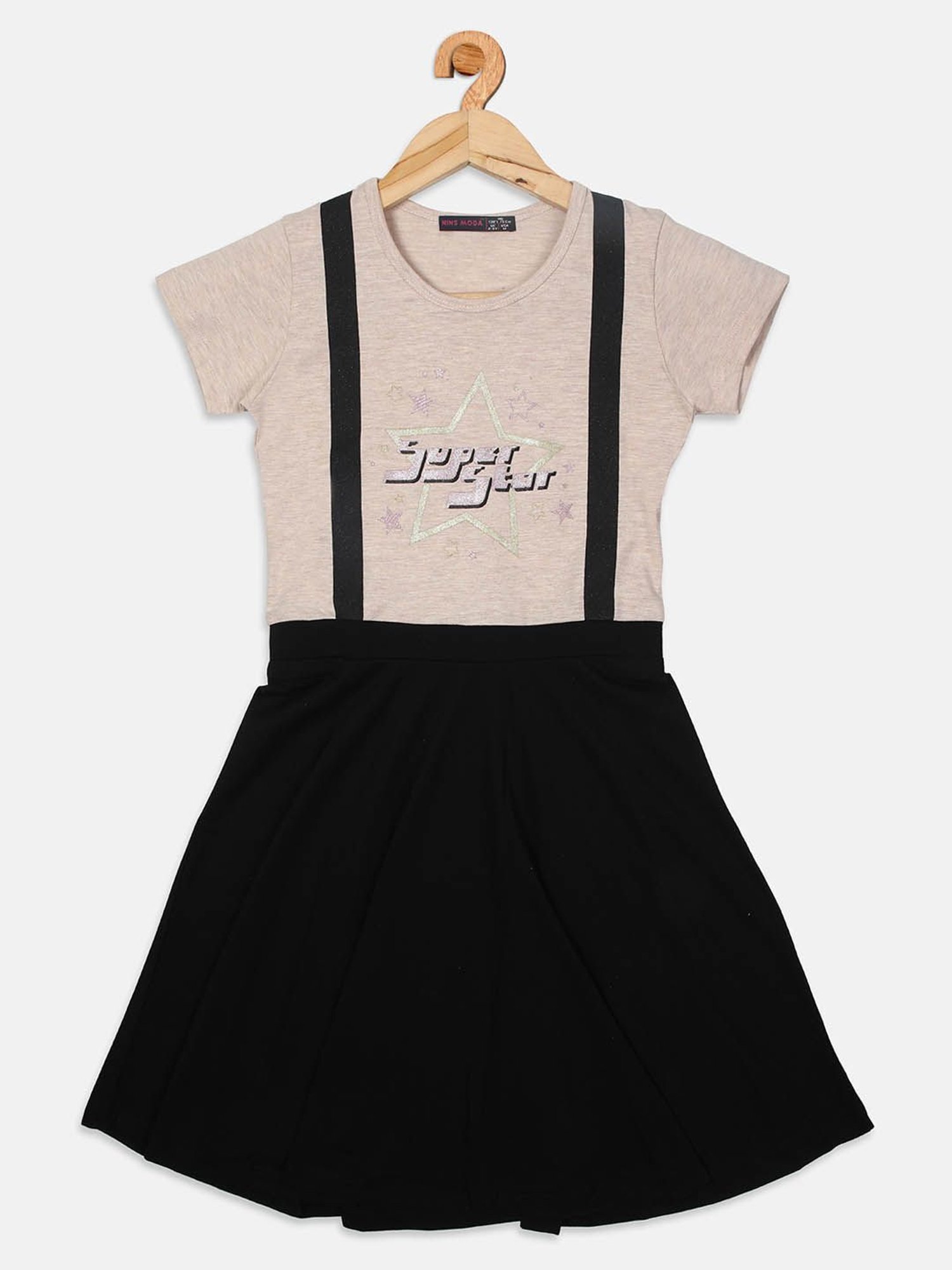 NINS MODA Kids Beige & Black Printed Dress