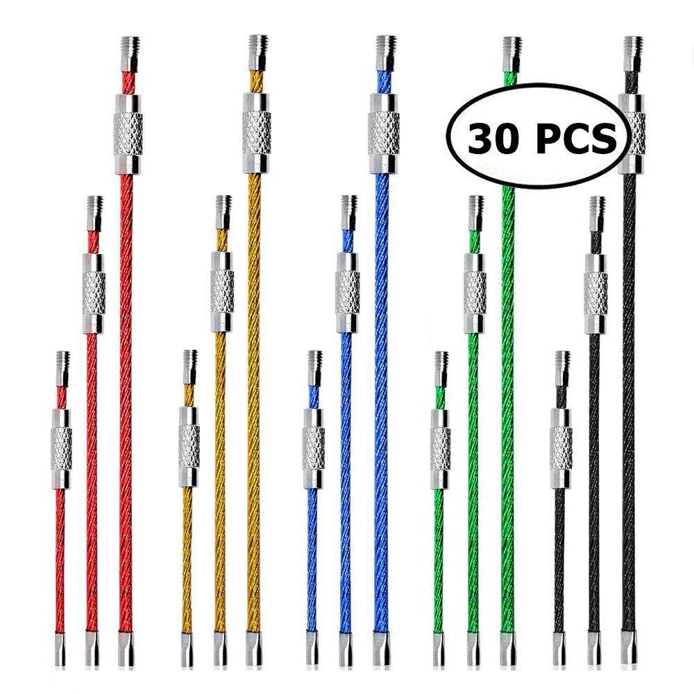 30 pcs Metal Wire Keychains, ANIN 4" 6" 7.8" Cable Keyrings 2mm Key Rings Loops with Stainless Steel Connecter for Hiking Luggage ID Tags - Red, Yellow, Blue, Green, Black