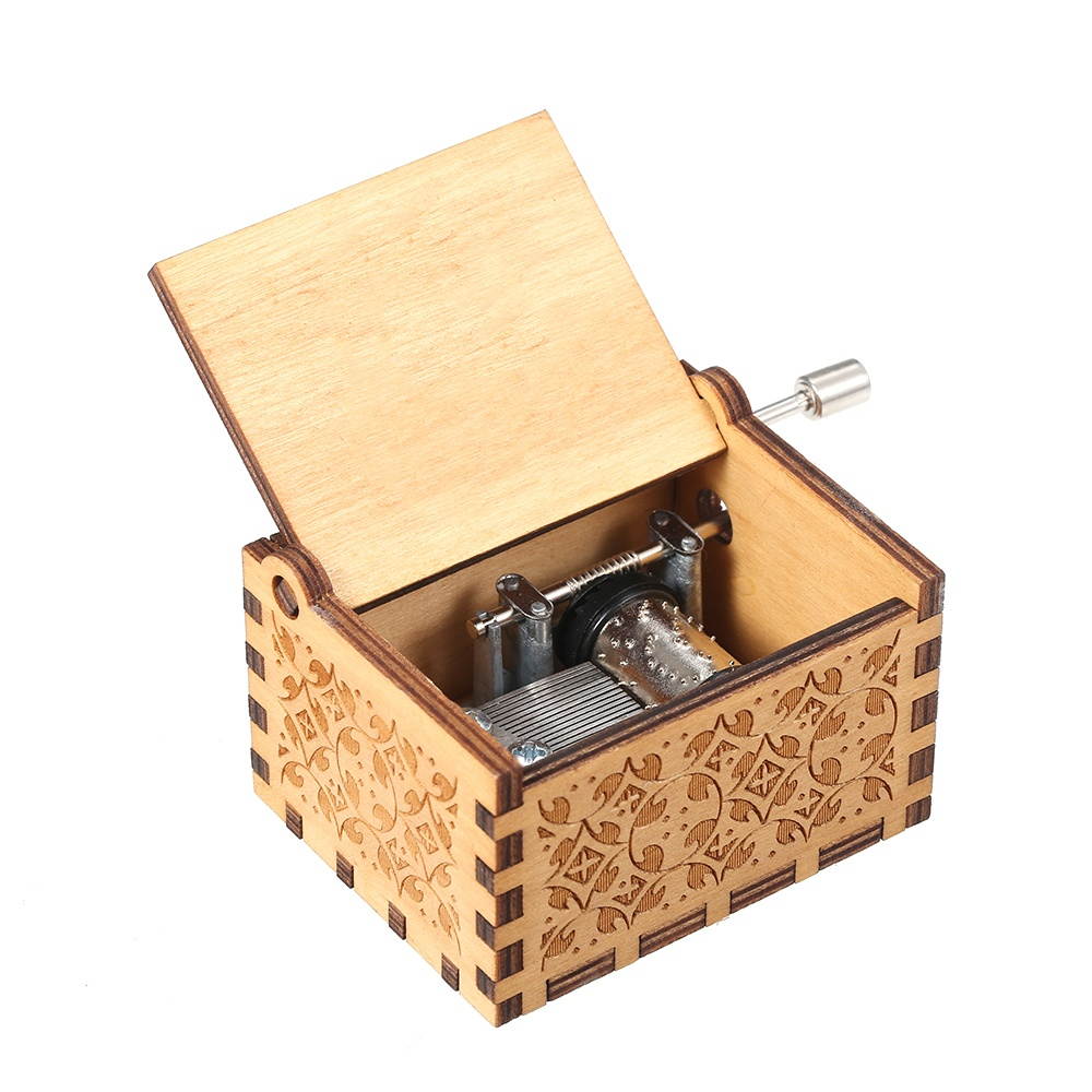 Wood Music Box Mini Vintage Engraved Hand-Operated Musical Box Birthday Christmas Valentine's Day Exquisite Gift
