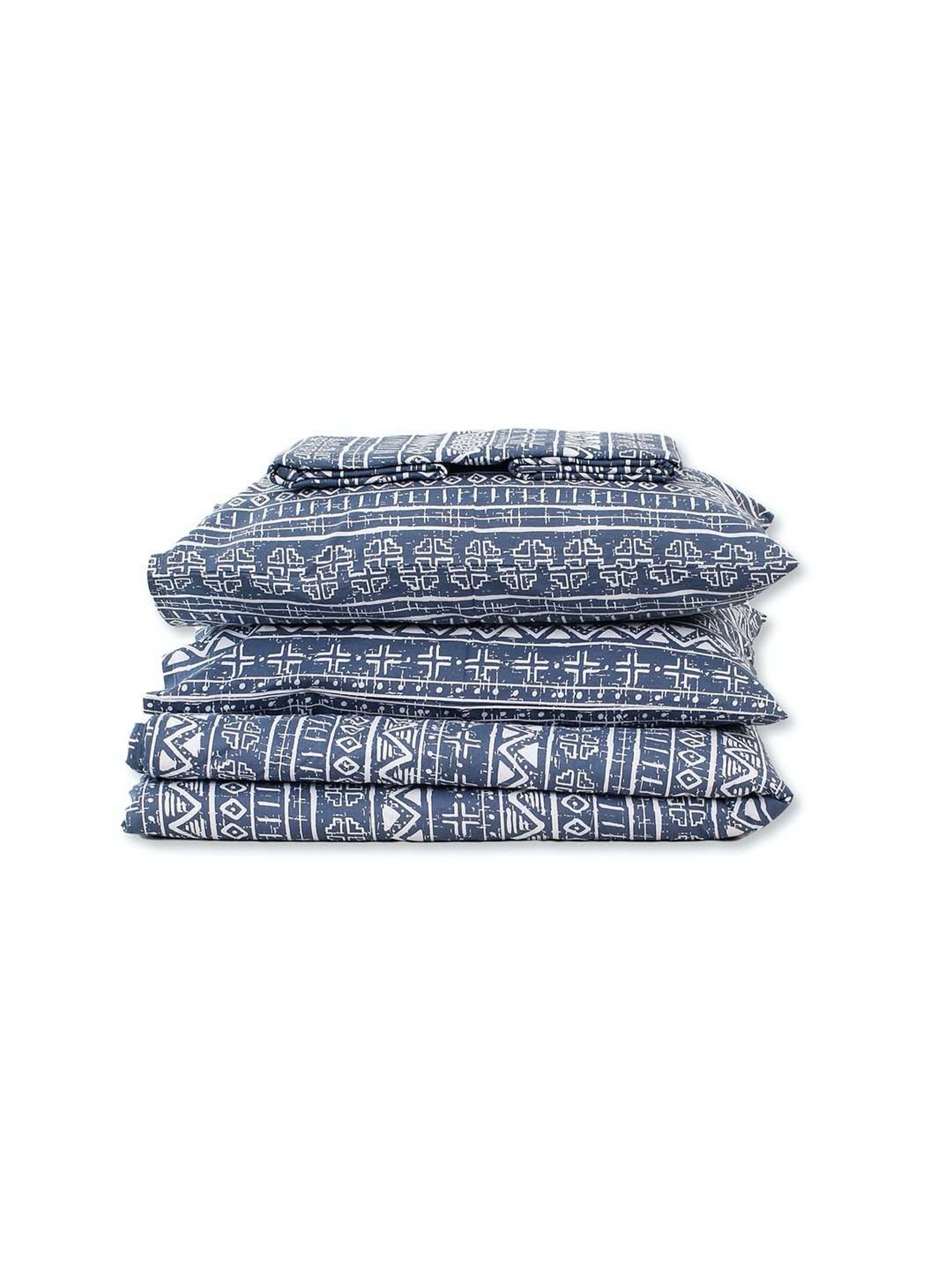 House This Kullu Patti Blue 150 TC Cotton Double Bedsheet Set