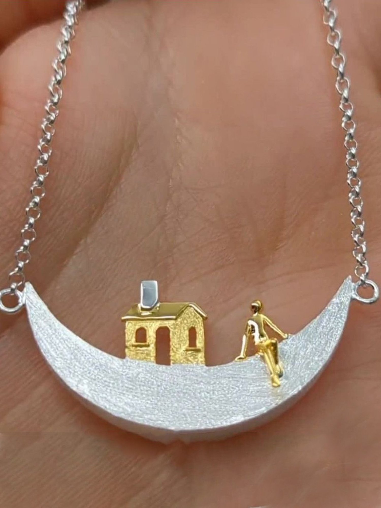 Rihi by P.C. Chandra Jewellers 92.5 Sterling Silver Silver Crescent Moon Necklace for Women & Girls