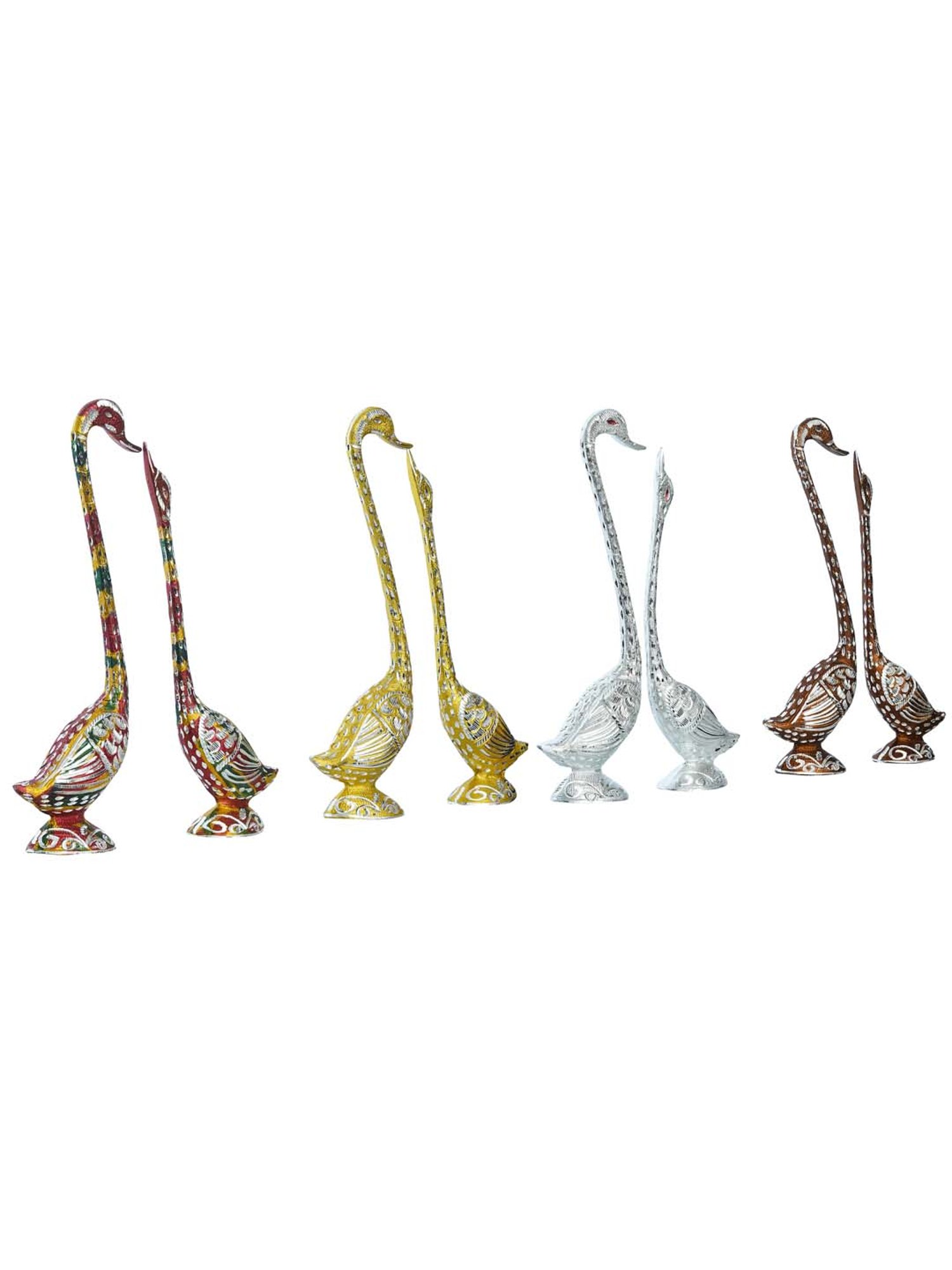 eCraftIndia Set of Four 14 Inch Silver Kissing Swan Couple Handcrafted Decorative Figurine