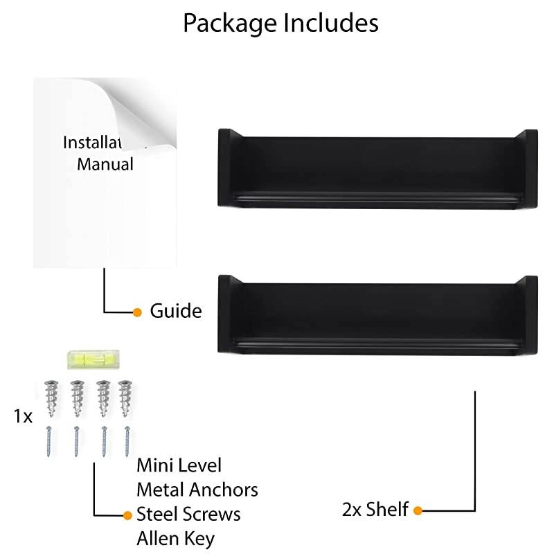 Utah Set of 2 Multiuse Wood Kitchen Wall Shelf Black Spice Rack Also Good For Nursery Wall Shelf