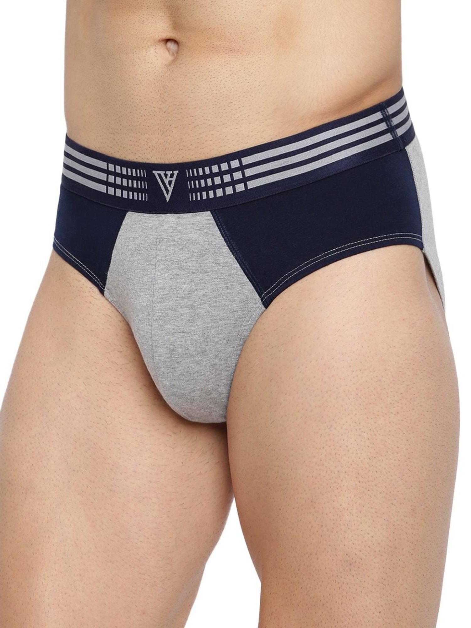 Van Heusen Regular Fit Anti Bacterial Colour Fresh Solid Briefs - Grey Melange W Dark Navy