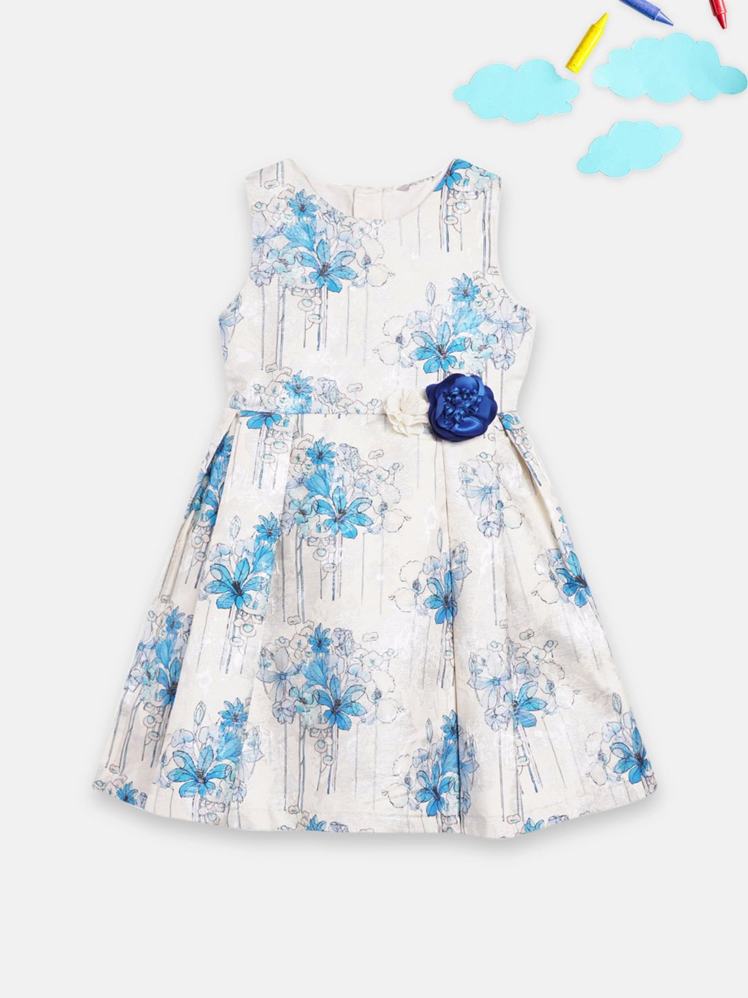 Butterfly Blush Kids Off White Floral Print Dress