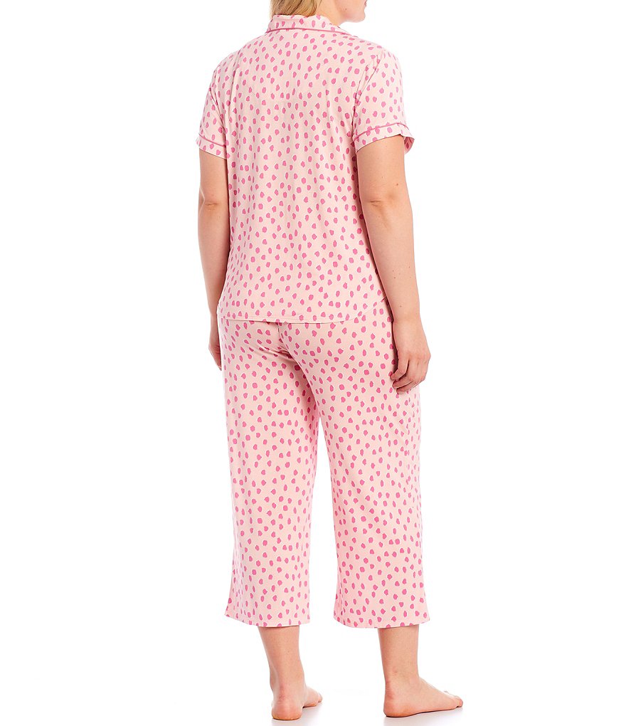 kate spade new york Plus Size Flamingo Dot Print Jersey Knit Cropped Coordinating Pajama Set