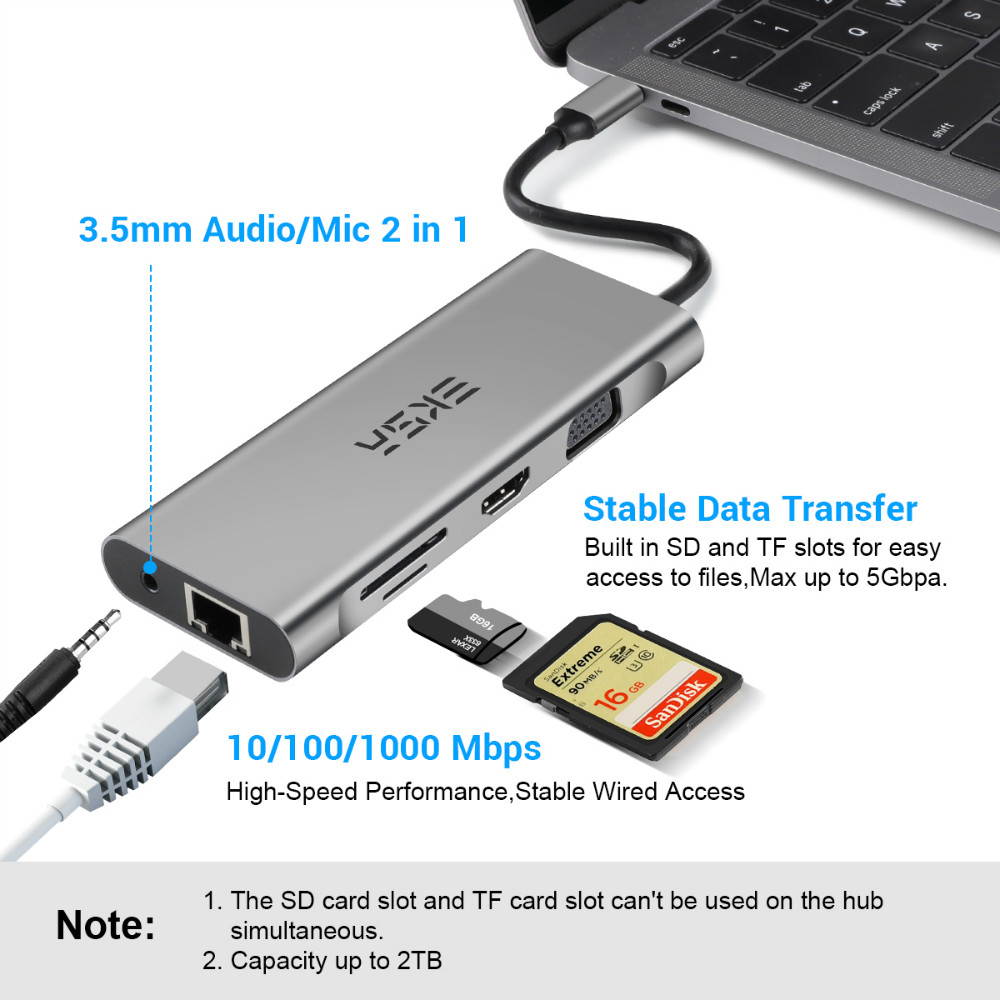 USB C Hub, 11 in 1 USB C to HDMI Adapter with 1000M Ethernet, 4K HDMI, 1080P VGA,Power Delivery PD Charging Port, 3 USB 3.0 Ports Adapter Compatible for MacBook Pro, ChromeBook, XPS, and USB C Devices