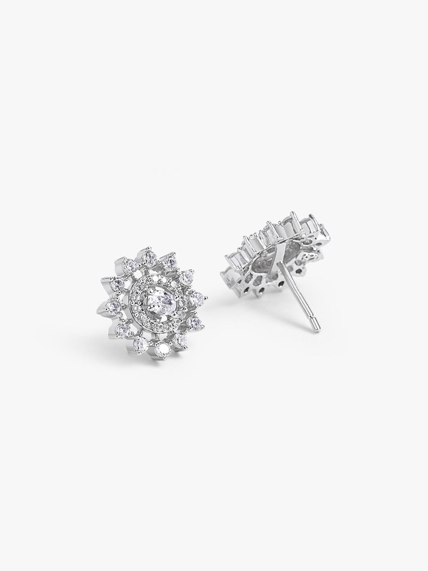 March by FableStreet Sterling Silver Zircon Cluster Stud Earrings for Women