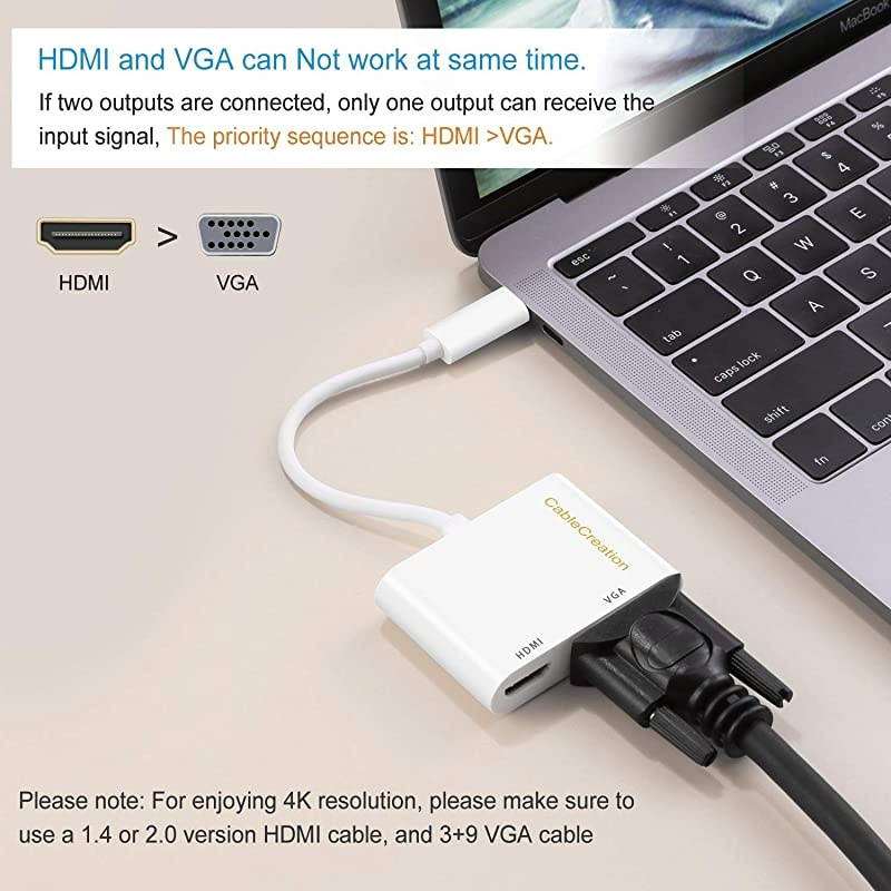 USB C to HDMI + VGA  Type C to Dual HDMI VGA Splitter Thunderbolt 3 Compatible Adapter Compatible with XPS 13 MacBook Pro 2019iPad Pro 2019 Yoga 910Surface Go Chromebook Pixel