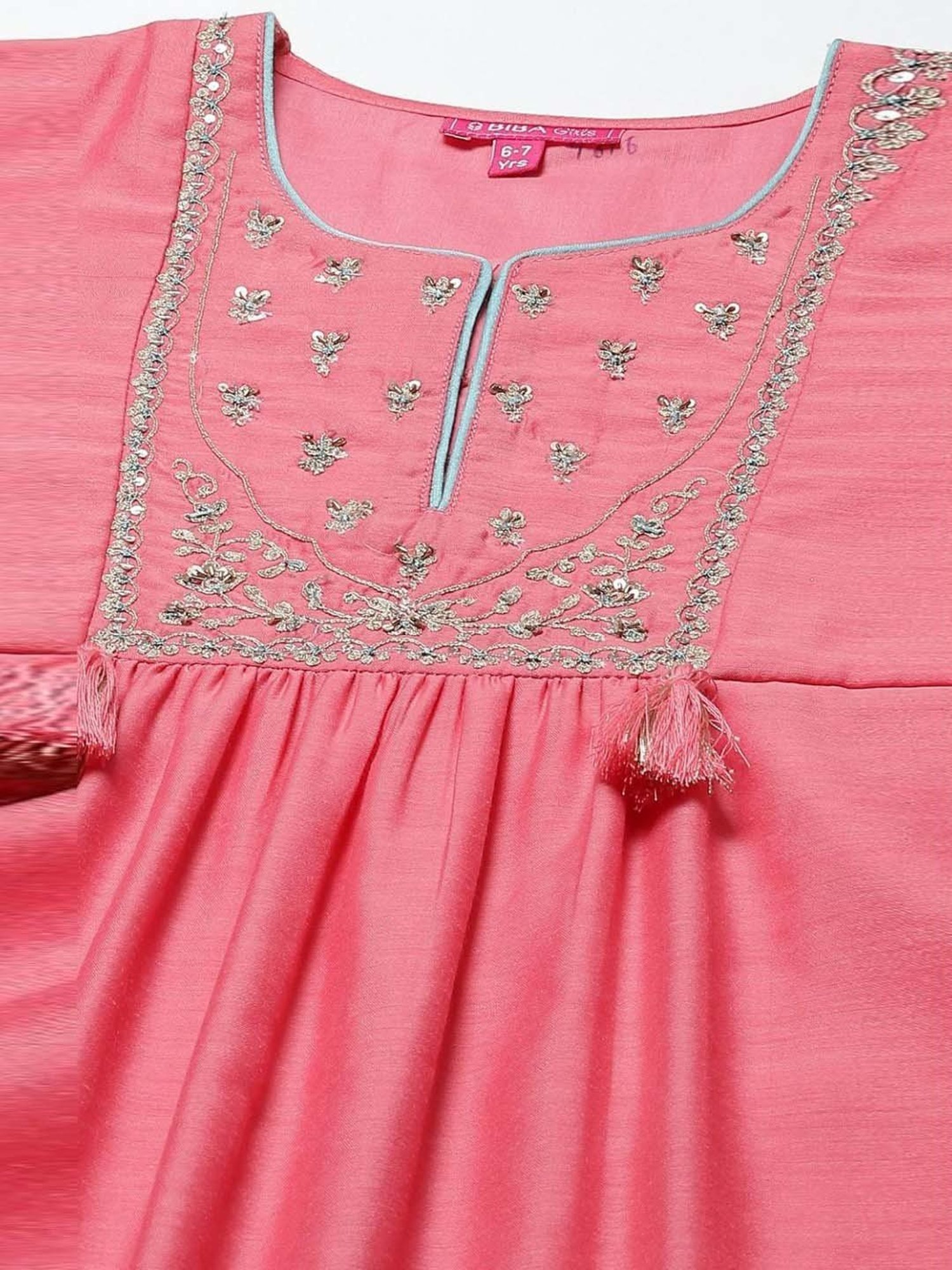 Biba Kids Peach & Blue Embroidered Kurta Set