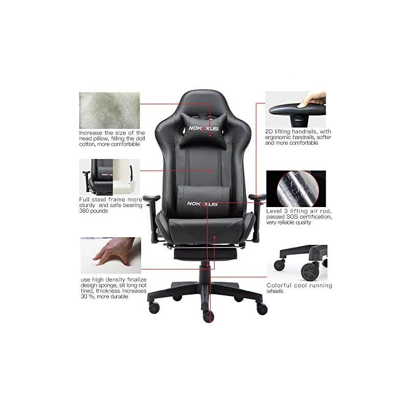 Gaming Chair Large Size High-back Ergonomic Racing Seat with Massager Lumbar Support and Retractible Footrest PU Leather 90-180 degree adjustment of backrest Thickening sponges (YK-6008-BLACK)