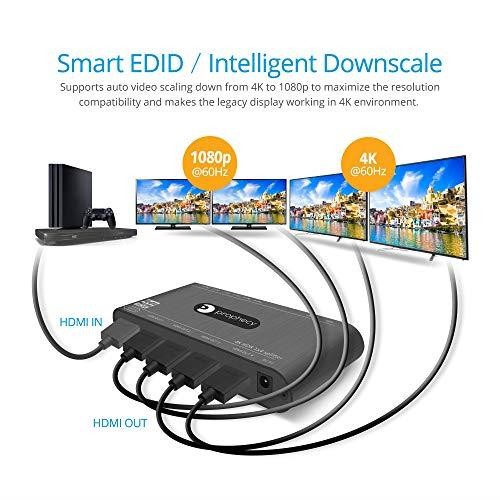 Prophecy HDMI Splitter 4K 60Hz HDR 1x4 YUV 444 3D HDMI 20a HDCP 22 EDID 18Gbps Auto Scaling Low Heat Cascadable Firmware Upgradable 4 Port 1 in 4 Out